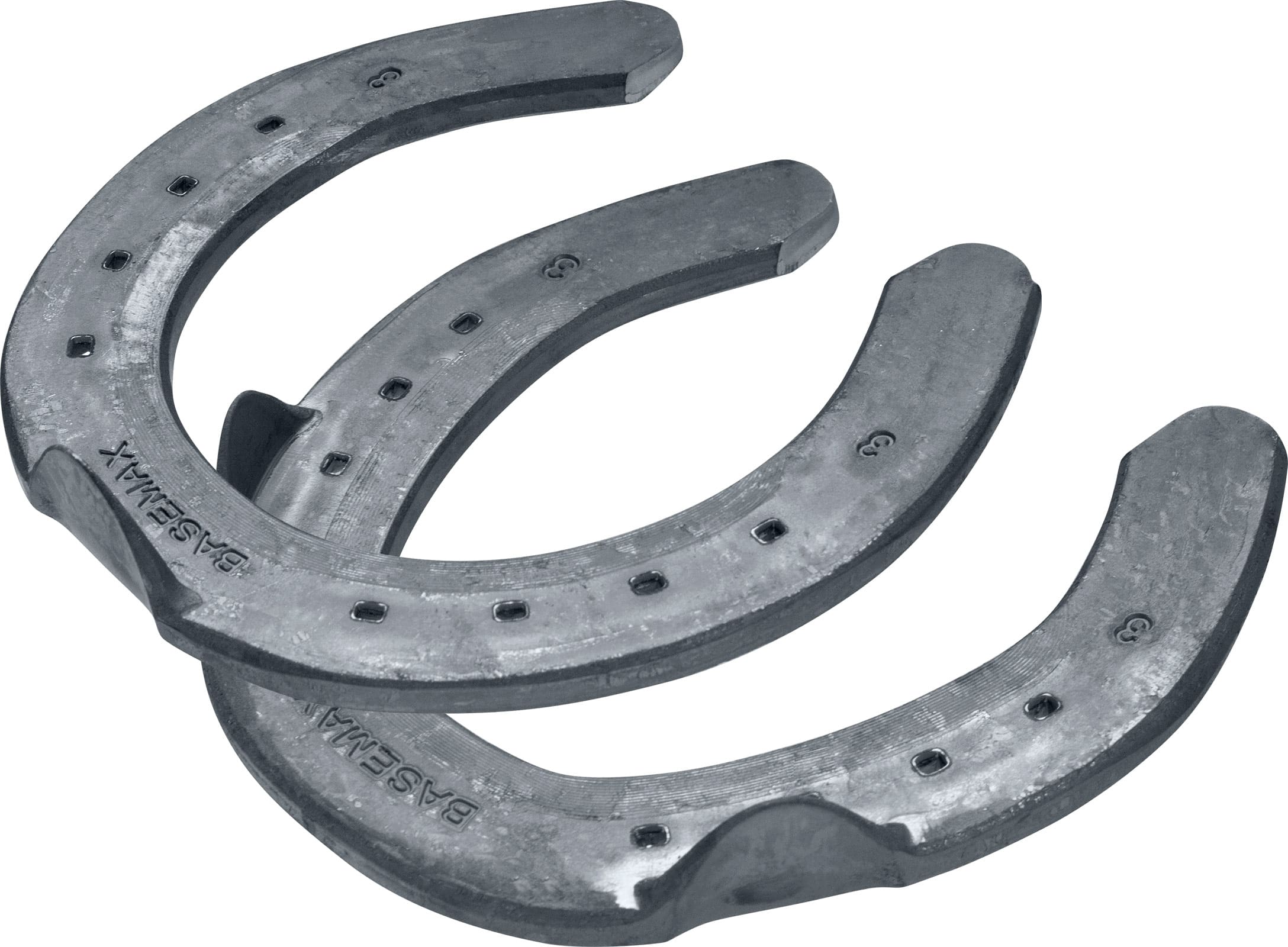 Mustad BaseMax horseshoes, front and hind, 3D top view