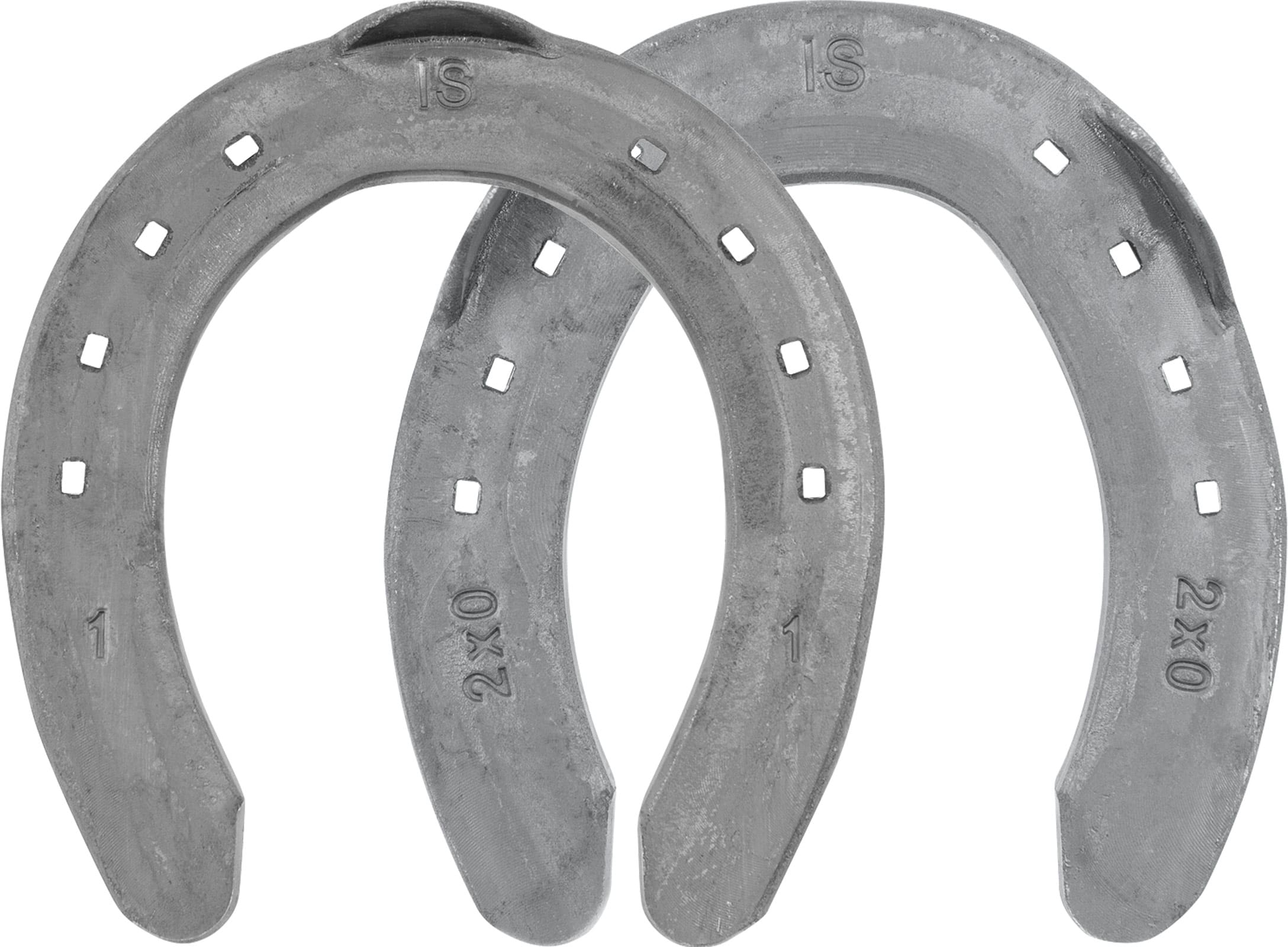 Mustad DM Icelandic horseshoes, front and hind, top view