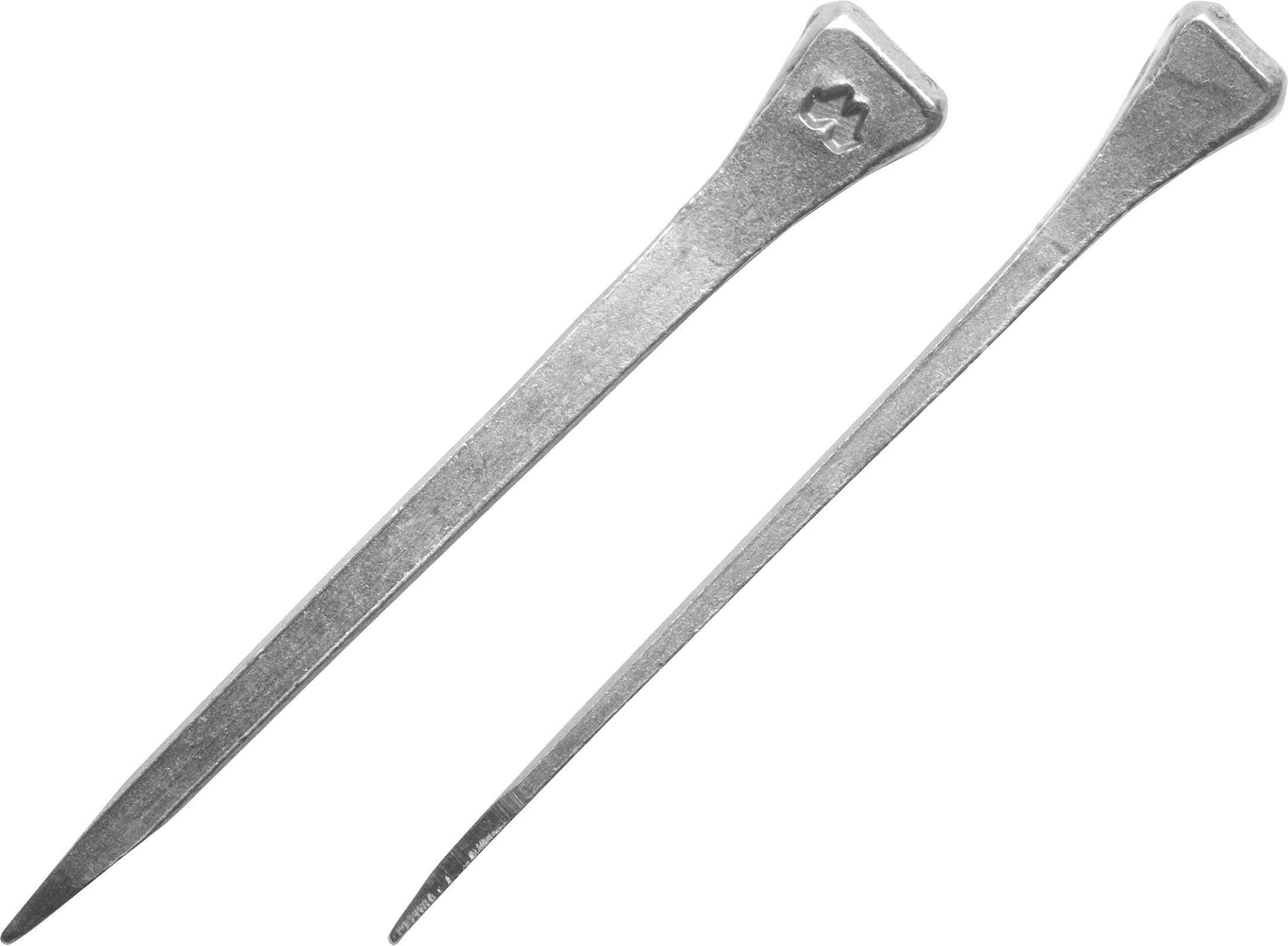 Mustad E-slim hoof nails, front and side view