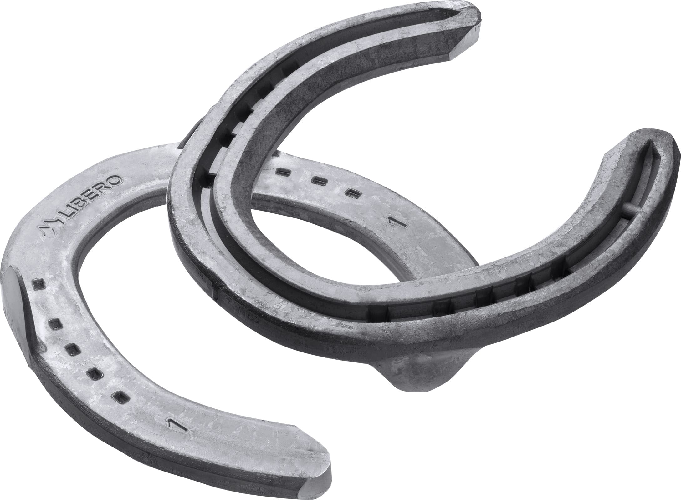 Mustad LiBero Concave horseshoes hind, bottom and top view