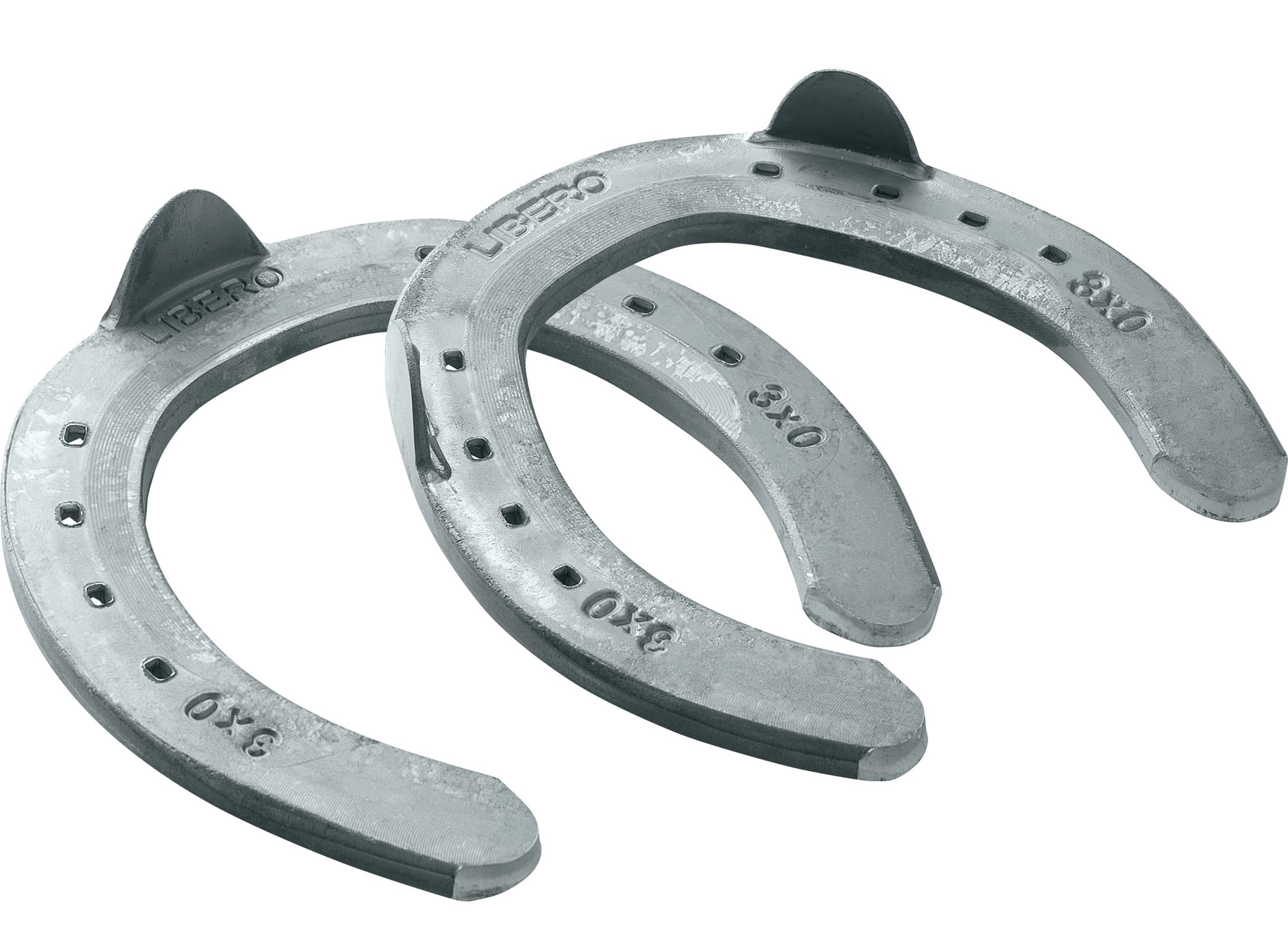 Mustad LiBero Pony horseshoes, front and hind, 3D top view